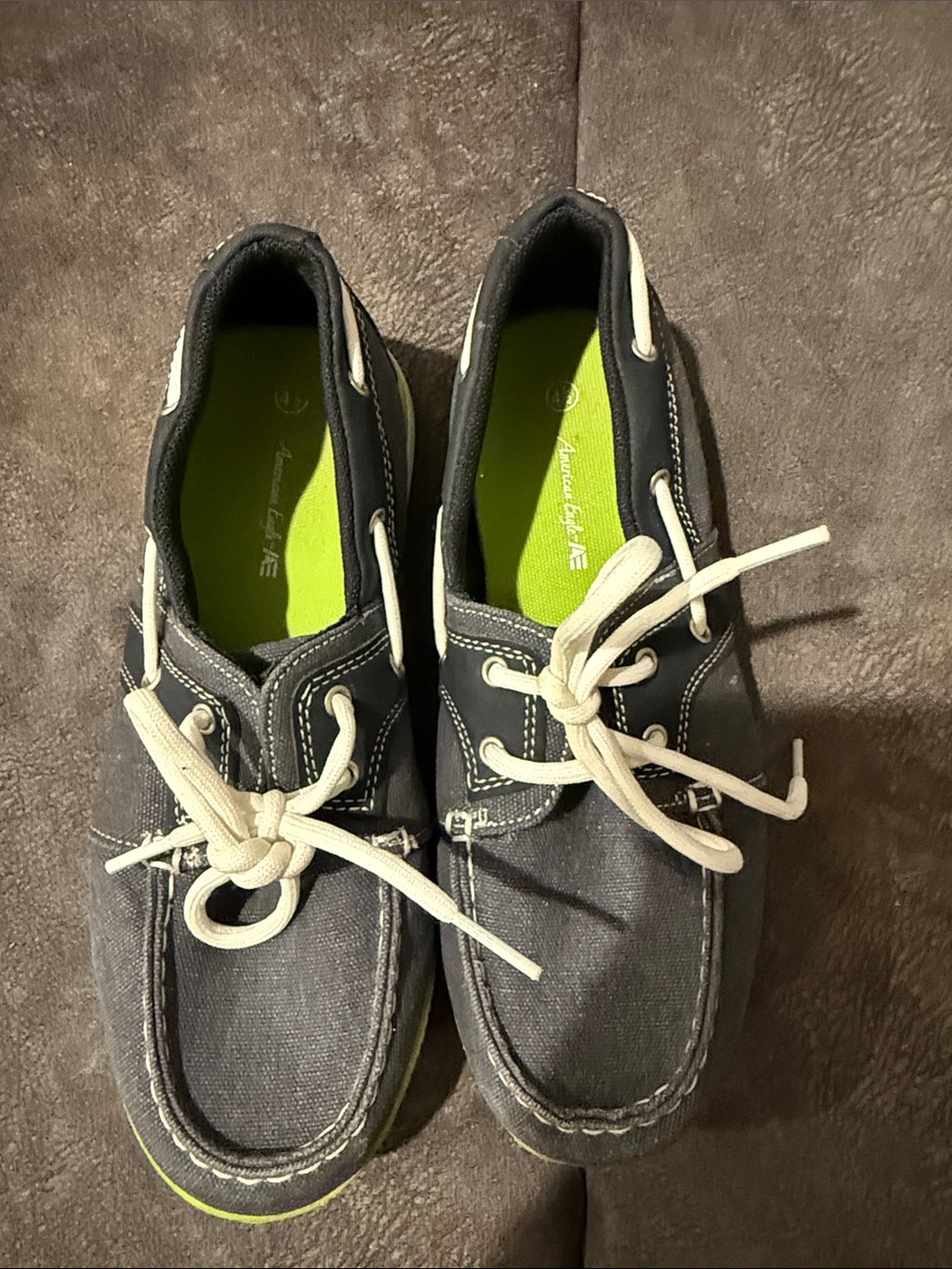 American Eagle Outfitters Men’s Gray Canvas Boat Shoes with White Laces
